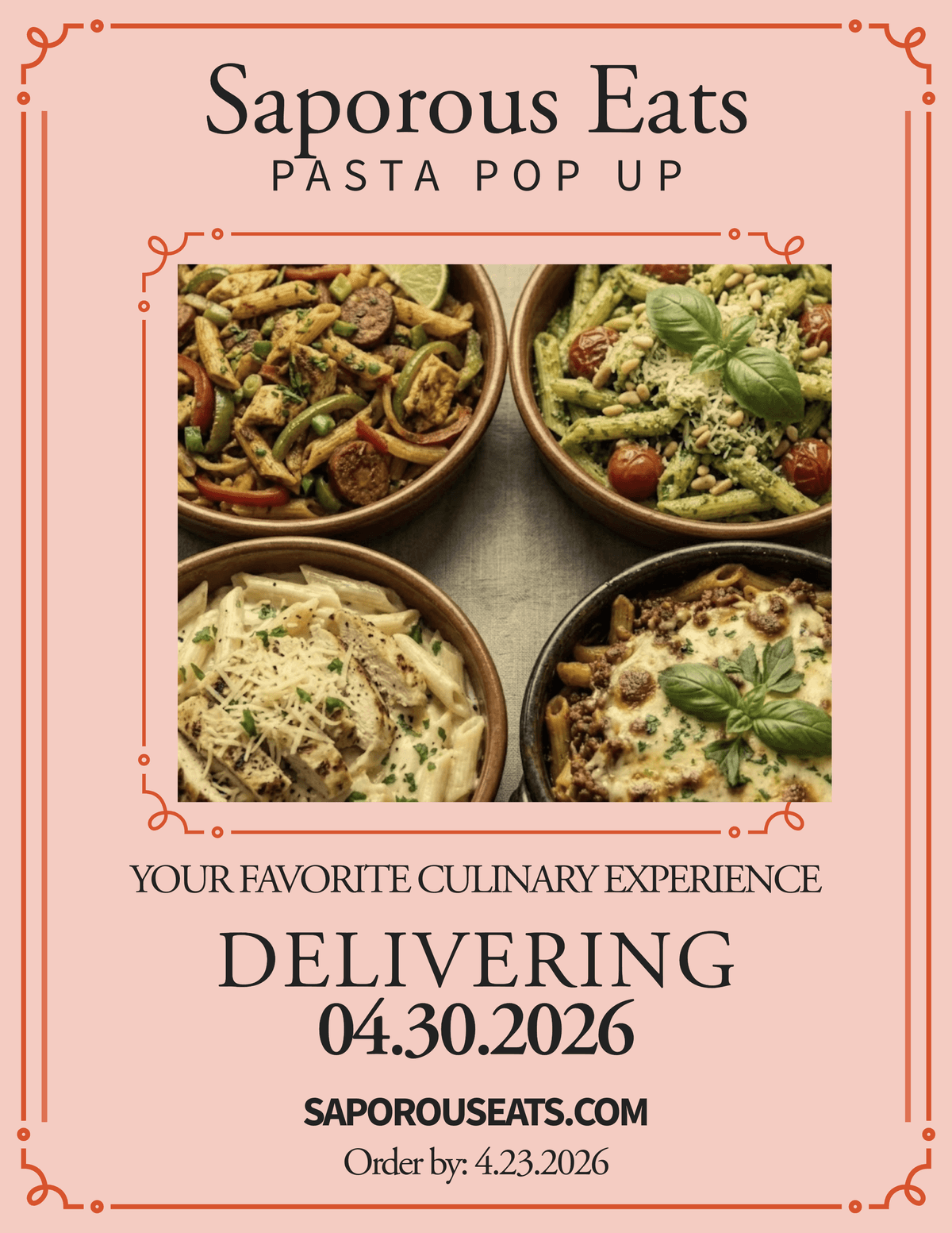Saporous Eats Pasta Popup flyer